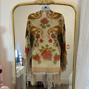 Vtg  Burnout velvet, peacock,  cardigan festival, topper hippie gypsy fringed